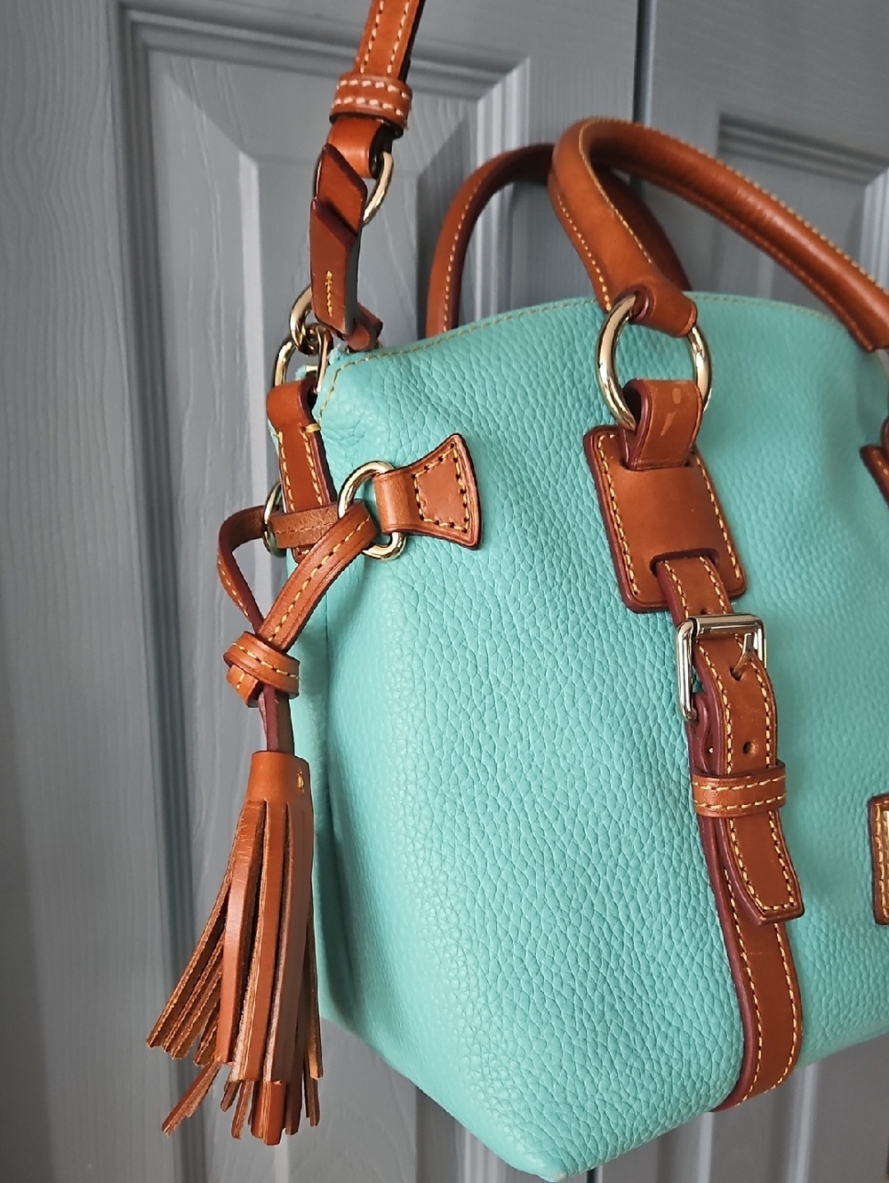 Dooney & Bourke Aqua Pebble Leather Bristol Satchel - Picture 2 of 15
